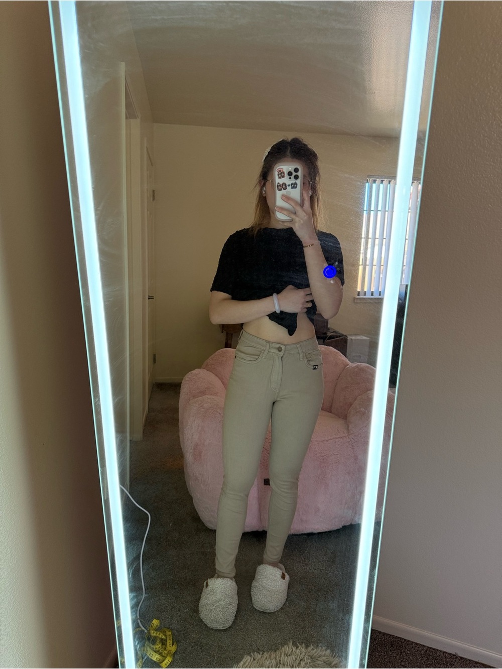 High-Rise Skinny Jeans in Beige